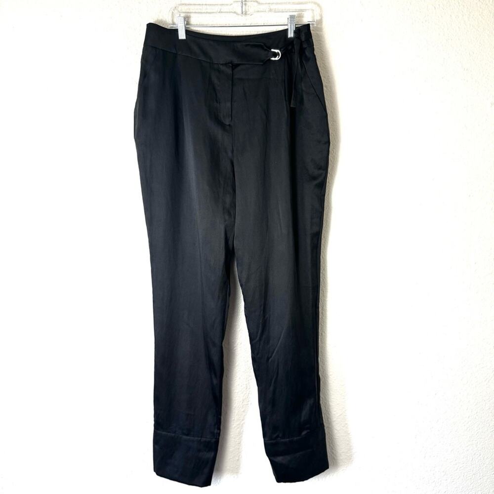 New Karen Millen Black Silk Blend Tapered Leg Cuffed Pants Size 10